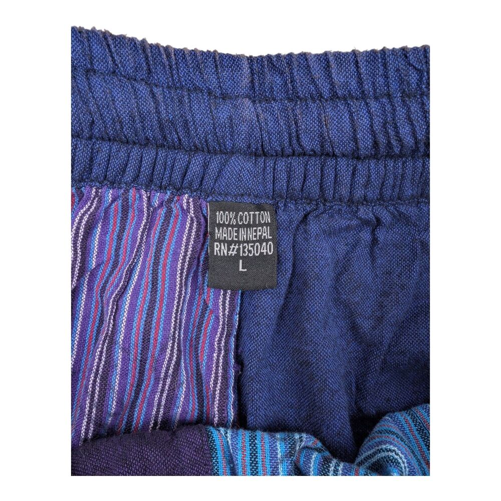 Patchwork Hippy Festival Trousers Block Printed Ethnic Boho Hippie EDM Pants L - Picture 6 of 8